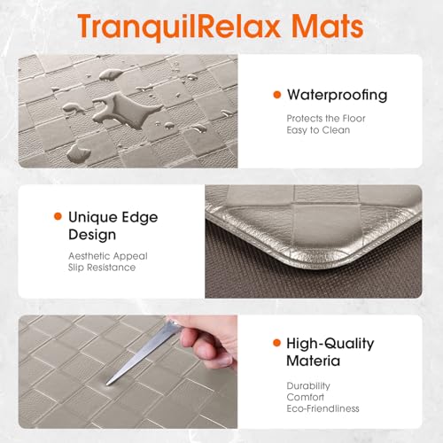 TranquilRelax 2-Piece Kitchen Mats, Cushioned Non-Slip Floor Mats, Taupe - color: Taupe, size: 2-Piece | 30"+47" | Standard