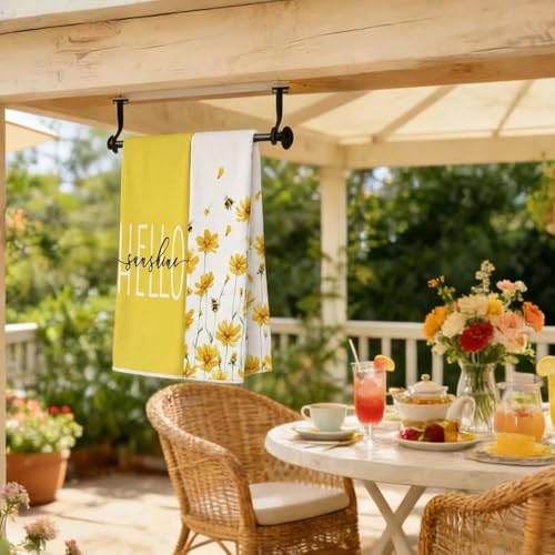 GEEORY Kitchen Towels for Spring Summer Decor Yellow Daisy Dish Towels 18 x 26 Inch Ultra Absorbent Bar Drying Cloth Hello Sunshine Hand Towel for Kitchen Bathroom Party Home Decorations Set of 2
