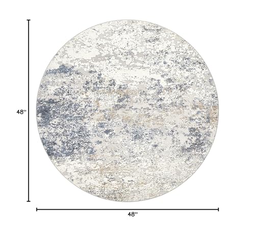 DMOYEST 4ft Round Area Rug Living Room Rugs - 4x4 Washable Large Soft Indoor Neutral Modern Abstract Low Pile Rug Carpet for Bedroom Dining Room Farmhouse Home Office - Beige Blue - color: Beige Blue, size: 4' (Round)