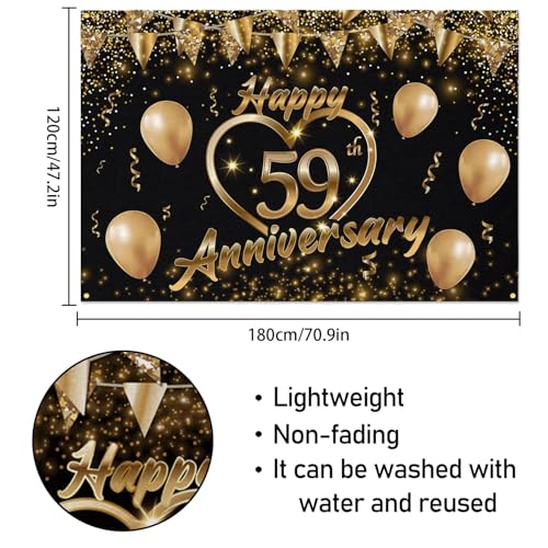 Happy 59th Anniversary Backdrop Party Decorations, Black Gold Glitter Bokeh Dots Valentine's Day Wedding Anniversary Party Photo Background Cake Table Banner Extra Large Wall Decor Props. 6 * 4ft (59) - color: 59
