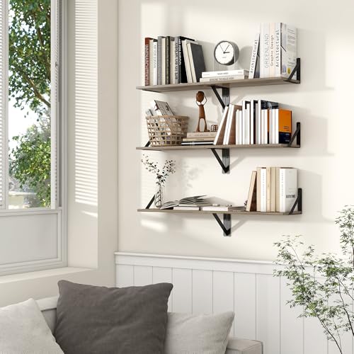 Axeman Floating Shelves for Wall, 16'' x 8'' Grey Wall Shelves Set of 2 - color: Grey, size: 16 Inch