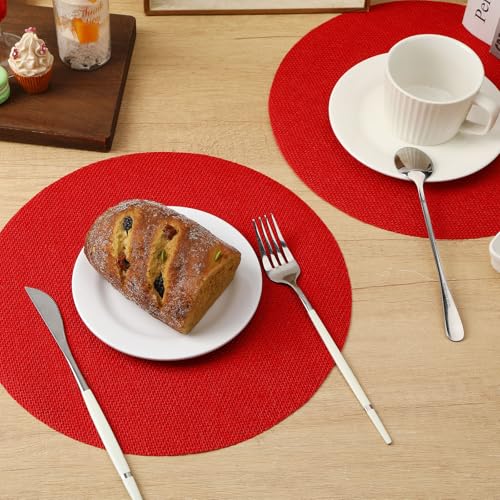 24 Pcs Red Burlap Round Placemats, Christmas Table Mats - color: Red