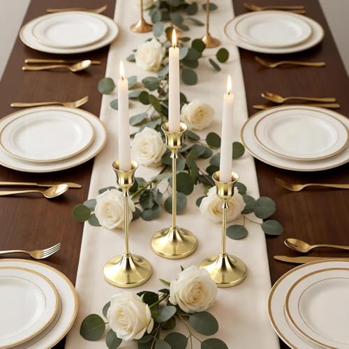 10 Sets Candle Gold Metal Candlestick Holders -Vintage Modern Metal Taper Candle Holders, Decorative Centerpiece for Table Mantel, Wedding Kitchen Home Decor, Wedding Gift,30Pcs - color: Gold, size: 30pcs