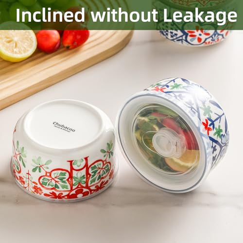 Ceramic Bowl with Lid, Microwave Safe, Set of 4 - color: Color A - Set of 4