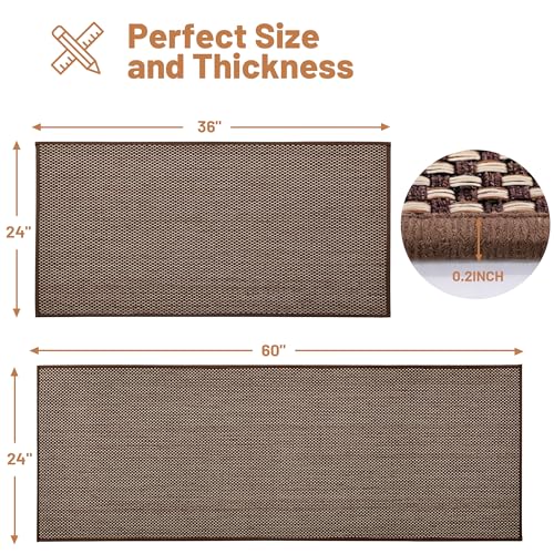 AIMPEAK Kitchen Rugs Non Slip Washable Set of 2 PCS, Cushioned Rugs for Kitchen Floor, Absorbent Runner Rug Comfort Mats with Rubber Backing for Kitchen, Hallway, Office, Home Brown, 24"x36"+24"x60" - color: Brown, size: 24"x36"-24"x60"
