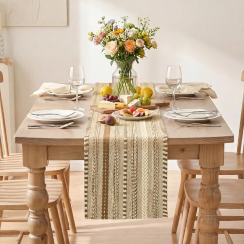 Artoid Mode Coffee Farmhouse Stripe Braided Table Runner 12x72 Inch - color: Light Coffee, size: 12" x 72", Table Runner
