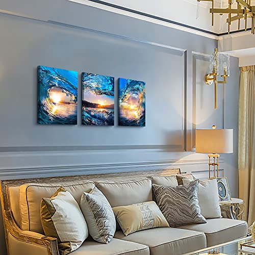 DZRWUBHS Large Size Canvas Wall Art For Living Room, Office, Bedroom - Blue Sea View, Ocean Waves - 20" X 28" - 3 Piece - color: Ocean Waves Paintings, size: 20x28inches*3pcs