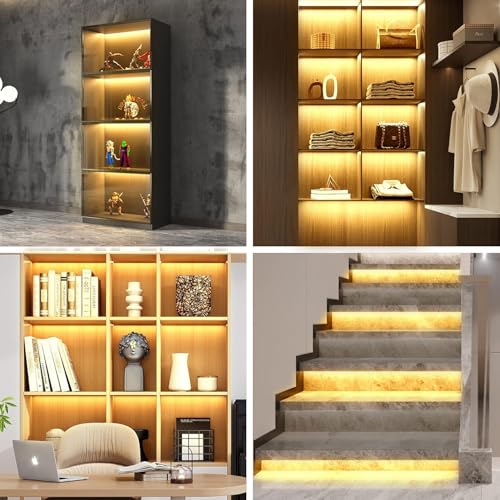Premium LED Light Strips Kit: 6 x 12 Linkable Bars + Rocker Switch for Warm White Ambient Lighting in Cabinets, Closets, Shelf, Display Case, Showcase Lighting, 3000K Warm White - color: Warm White
