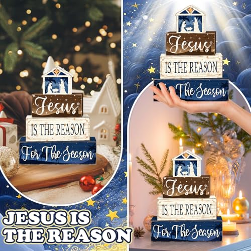 Britimes Tiered Tray Decor Set, 4 Pack, Wooden Table Sign, Nativity Scene - style: Jesus Religious