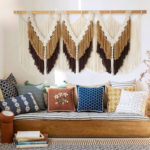 Macrame Wall Hanging Brown Tassel Knotting Fiber Art Boho Decor 47" W*25" L - color: Brown2