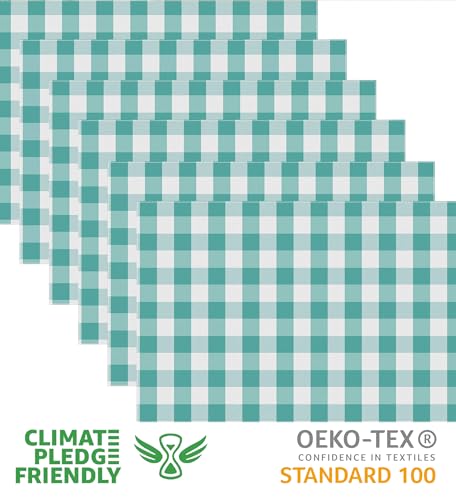 Urban VillaPlacemats for Dining Table 100% Cotton Placemats 14''x20'' Over Sized Tablemats Set of 6 Placemats Aqua/White Color Buffalo Check Tablemats for Family Dinners Wedding PartiesPlacemats - color: Aqua/White Checks, size: 14" x 20"
