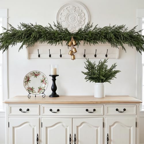16 Pcs Christmas Norfolk Pine Branches, Real Touch Stems Xmas Decorations