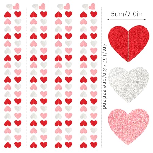 Glitter-Red Silver-Pink Valentines Party-Decorations Heart-Garland - 52ft Galentines Women Streamers Banner,Romantic Special Night Wedding Bachelorette Bridal Shower Birthday Backdrop Decor Burgleda - color: Glitter Red Silver Pink