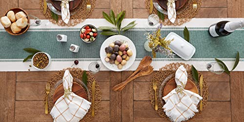 DII Dobby Stripe Table Runner, 13x72 Dark Green & Cream Background - color: Dark Green, size: 13x72"