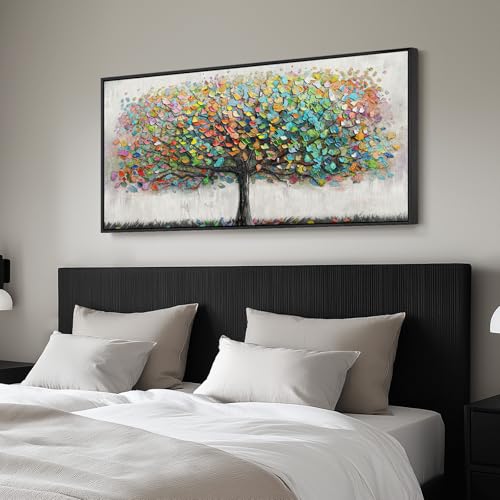 Large Framed Tree of Life Colorful Wall Art, Modern Canvas Prints Paintings Artwork for Walls, Bright Big Tree Pictures for Living Room Fireplace Dining Room Bedroom Office Wall Decor 30x60 Inch - color: Colorful, size: 60"L x 30"W
