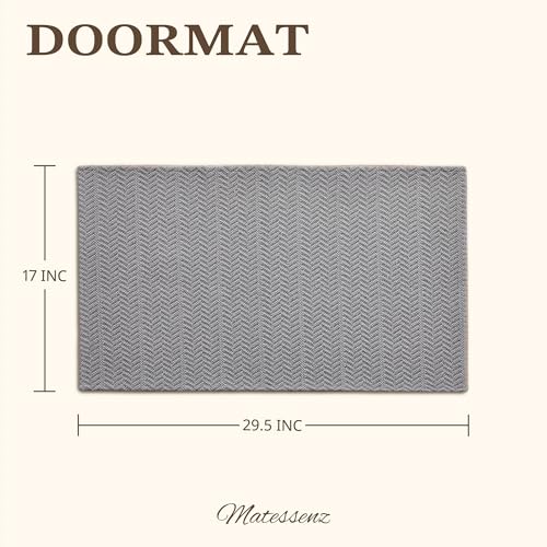MatEssenz 17"x29.5" Faux Linen Entryway Rug, Washable Woven Textured Indoor Doormat with Slip Resistant Gel Backing, Low Profile Front Door Mat for Mudroom Hallway, Grey - color: Grey, size: 1'5" x 2'6" (Rectangular)