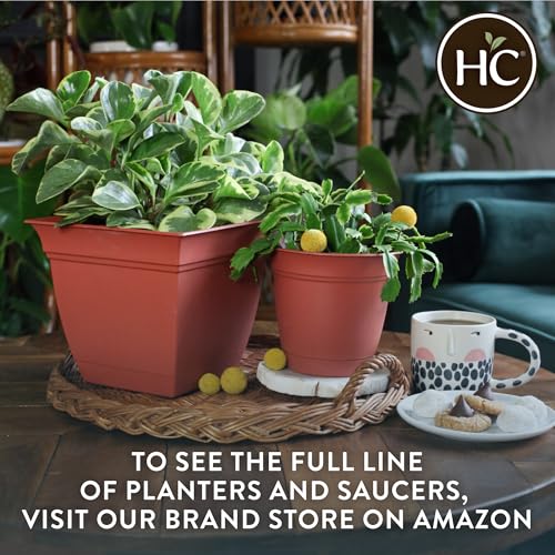 The HC Companies Eclipse Round Planter with Saucer - Outdoor & Indoor Plant Pot with Drainage Holes - Lightweight, UV-Resistant Plastic Pots for Plants, Flowers & Herbs (12" Sandstone, Pack of 1) - color: Sandstone