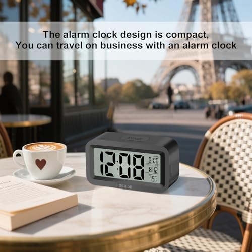 Travel Digital Alarm Clock, Battery Operated with Indoor Temperature, Desk Small Clock,Snooze Model,12/24H Display for Bedrooms Heavy Sleepers Kids Travel Bathroom (Black) - color: Black