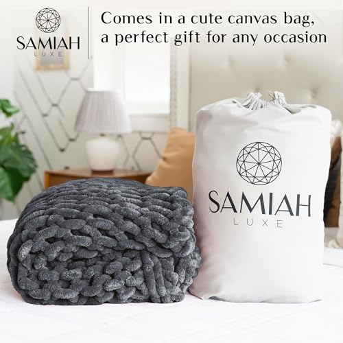 SAMIAH LUXE Chunky Knit Throw Blanket 50x70 in, 8 lb Graphite Gray - color: Graphite, size: 50x70in