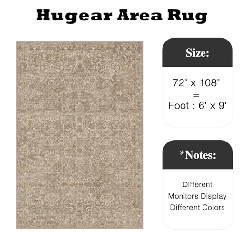 HUGEAR 6x9 Light Brown Vintage Floral Washable Area Rug for Living Room - color: Light Brown, size: 6' x 9' (Rectangular)
