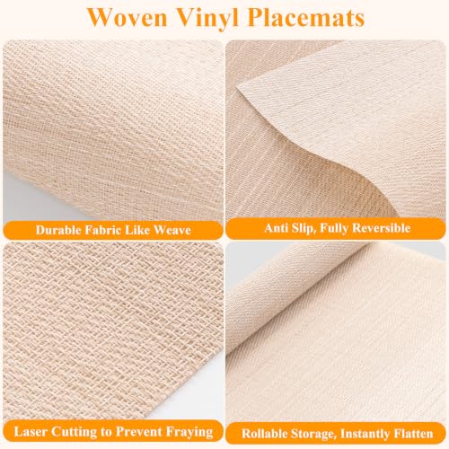 SHACOS Gradient Beige Woven Placemats Set of 4 Place Mats Indoor Outdoor - color: Gradient Beige, size: Set of 4