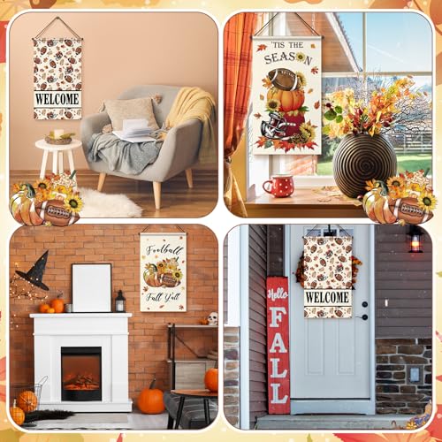 Tegeme 3 Pcs Fall Football Door Sign Flag Decoration Autumn Hanging Banner - style: Football