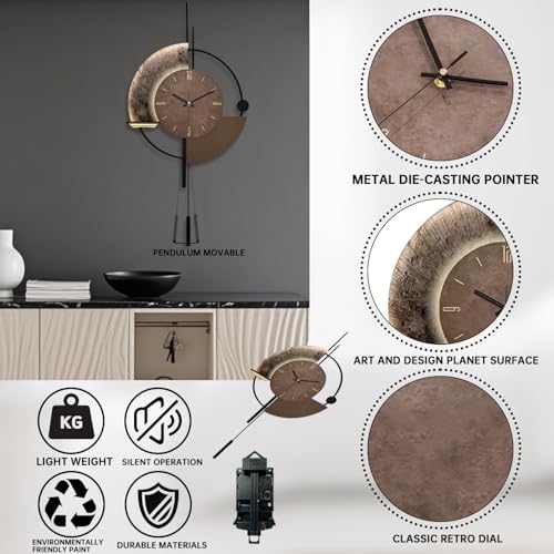 SIN&MI Wall Clock,Decorative Wall Clocks with Pendulum,Silent Quality Quartz Clock Battery Operated,Large Clock for Living Room,Kitchen,Home,Bathroom,Bedroom Wall Decor,18.9 * 34.2inch - color: 2516-brown-dark
