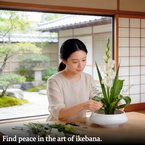 Ceramic Flower Pot Flower Arrangement Set Japanese Ikebana Floral Art Supplies Flower Bowl Decorative Flower Vase for Centerpieces (Large White) - color: Large White