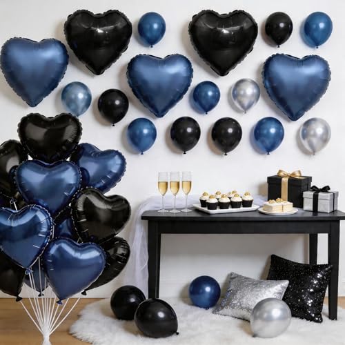 Black Blue Heart Balloons, 12Pcs 18Inch Heart Shaped Balloons - color: Black Blue