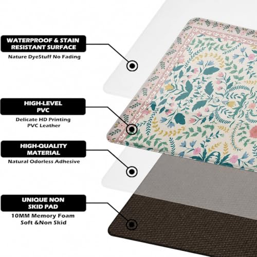 Boho Floral Kitchen Comfort Mat 36x20in Anti-Fatigue Kitchen Mats - color: Pink Boho Floral