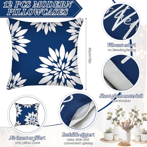 Flutesan 12 Pcs Pillow Covers 18x18 Geometric Linen for Couch, Blue - color: Blue