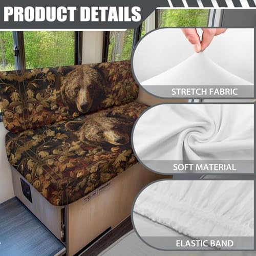 Bear Camo 2 Pack RV Dinette Cushion Covers Stretch American Flag Camper Cushion Slipcover Non-Slip RV Couch Cover Sofa Slipover for Travel Trailer Couch - color: Bear Camo American Flag