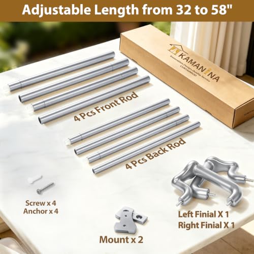 KAMANINA Double Curtain Rod 32 to 58 Inch, Silver Wrap Around Drapery Rods - color: Silver, size: 32-58"