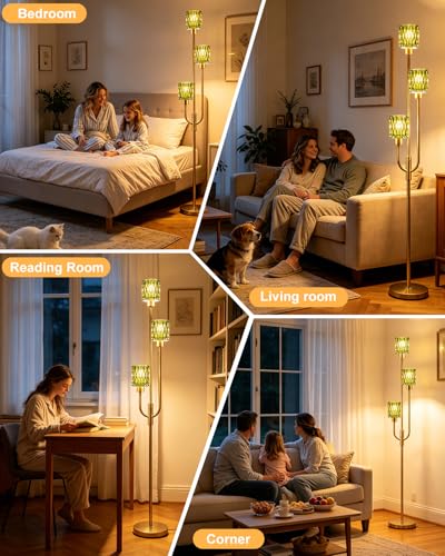 66IN Glass Floor Lamp 3-Light Modern Green Glass Gold Dimmable Floor Lamps - color: Green Cylinder-Gold