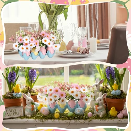 Easter Table Decoration with Egg Artificial Flowers Pastel Easter Egg Spring Centerpiece for Dining Living Room Farmhouse Table Decoration Indoor for Home Office