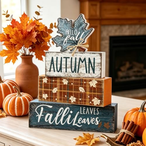 4Pcs Fall Table Decoration Fall Wood Signs Blue Maple Leaves Sign - style: Blue Maple Leaves