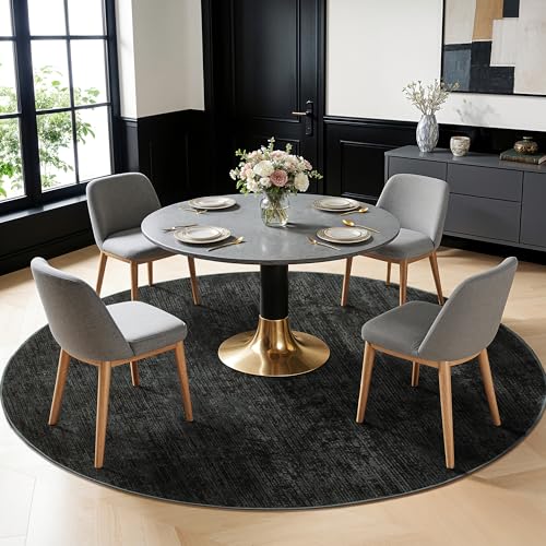 LIANLAM 6 FT Washable Rug, Black Solid Round Rugs for Living Room & Bedroom - color: Black, size: 6' (Round)