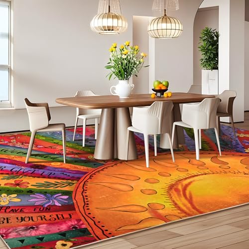 Likiyol Sun Rugs for Living Room 9x12 Area Rug, Non Slip Washable Rugs for Bedroom Soft Faux Wool Inspirational Living Room Rug, Large Floor Carpet for Bedroom, Dining Room, Home Office - size: 9' x 12' (Rectangular)