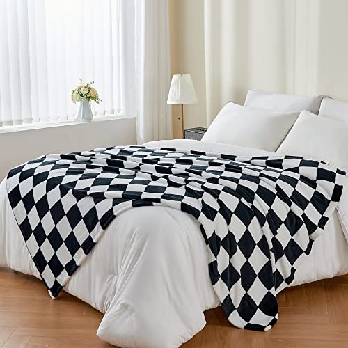 BEDELITE Checkered Fleece Twin Blanket for Couch, Black & White, 60"x80" - color: Black, size: Twin(60"x80")