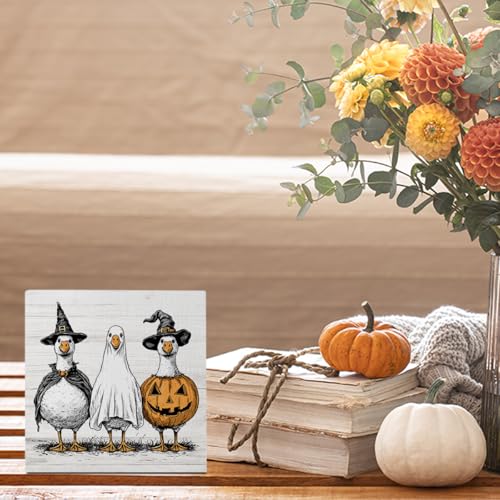 Witch Ghost Silly Goose Halloween Wood Decor Sign - color: Goose