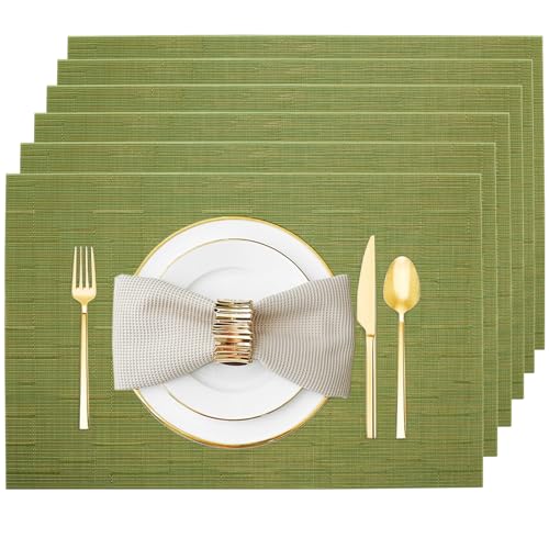 Green Vinyl Placemats Set of 6, Heat Resistant Table Placemats - color: Green