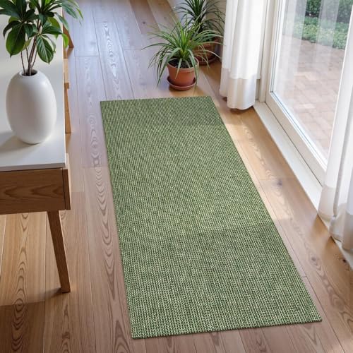 Uphome Kitchen Runner Rug, 2x4'3 Washable Boho Rug Runners for Hallways Non Slip, Low Pile Woven Cotton Modern Carpet Runners, Stain Resistant Bedroom Runner Rug for Hallway Entryway Entrance, Green - color: Green, size: 2' x 4'3" (Rectangular)
