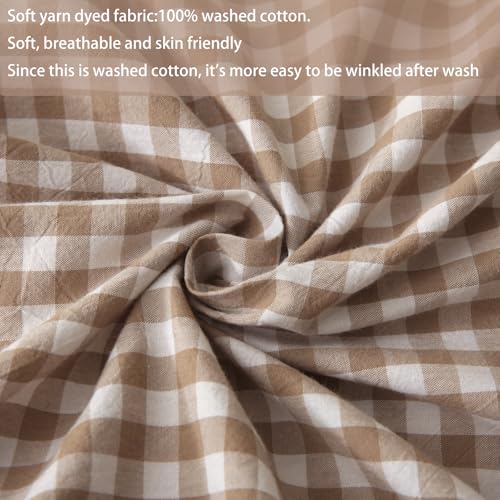 Silnuo 2 Pack Taupe/White Plaid Ruffle Throw Pillow Covers 20"x20" - color: Taupe Plaid, size: 20" x 20" - Set of 2
