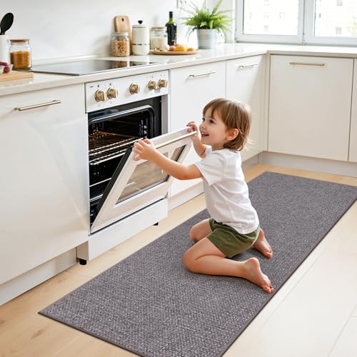 Ileading Non Slip Kitchen Runner Rug, Waterproof Anti Fatigue Cushioned Floor Mat for Kitchen, Dirt Resistant Durable Doormat with Rubber Backing for Laundry Hallway Entryway 23"x59" - color: Gray&brown, size: 23"x59"