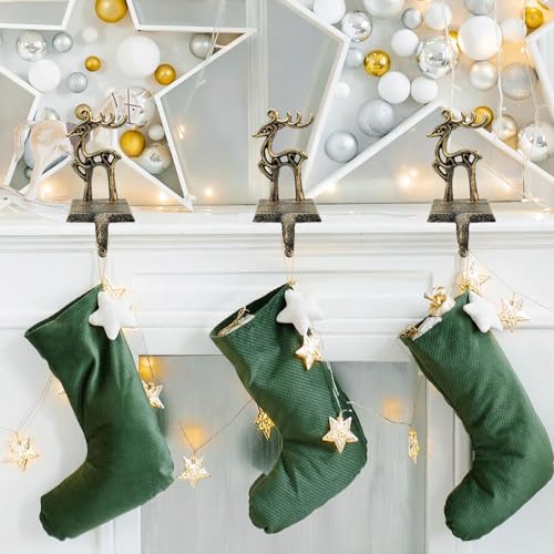 4 Pieces Reindeer Christmas Stocking Holder Christmas Hooks Skid Mantel Hooks Hanger for Fireplace Free Standing Christmas Decorations