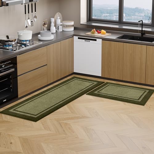 Kitchen Rugs 24" x 70", Non-Slip Runner Rugs, Budding Green & Sage Green - color: Budding Green & Sage Green, size: 24" X 70"