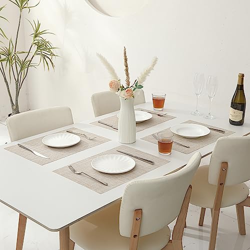 Woven Vinyl Beige Placemats Set of 16, Linen Look & Easy to Clean - color: Beige, size: Set of 16