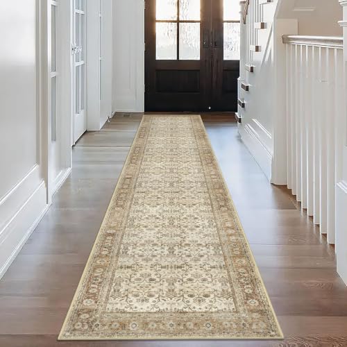 SIILOOM 2.6x14 Washable Runner Rug, Non Slip Area Rug for Hallway Kitchen - color: Beige/Brown, size: 2'7" x 14' (Runner)