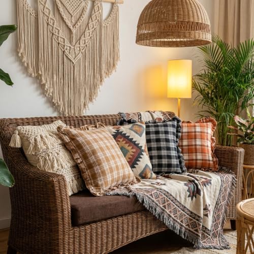 Brown Ruffle Tartan Plaid Gingham Fall Farmhouse Throw Pillow Covers 20x20 - color: Brown Ruffled Plaid Throw Pillow Covers, size: 20" x 20" (Pack of 2)