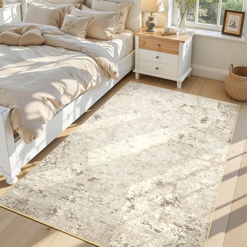 Toneed 4x6 Washable Non Slip Abstract Area Rugs for Bedroom Living Room - color: Beige, size: 4' x 6' (Rectangular)